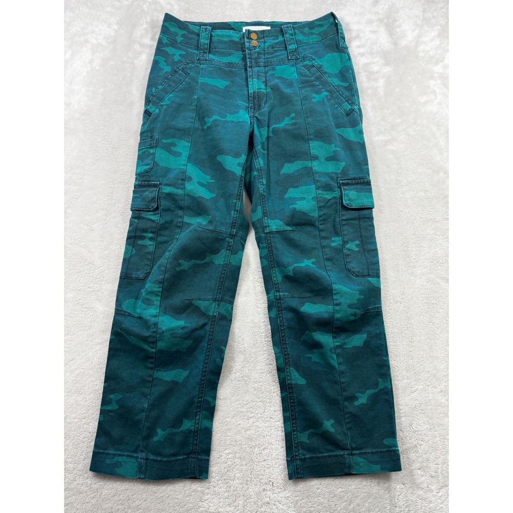 Anthropologie Womens Cargo Camouflage Green Cropped Pants 27 Meas: 28x24